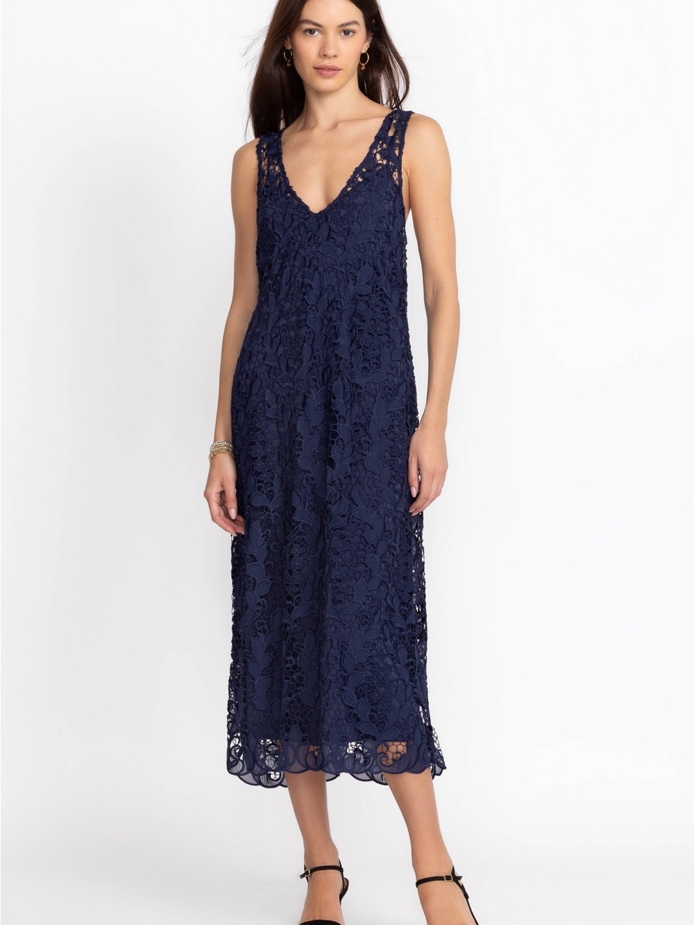 NWT - Johnny Was NATALIE LACE MIDI DRESS Sapphire Blue Sz M